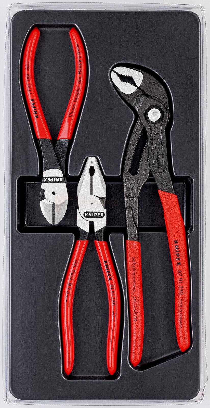 Knipex tangide komplekt 1x 02 01 180, 1x 87 01 250, 1x 74 01 160 2