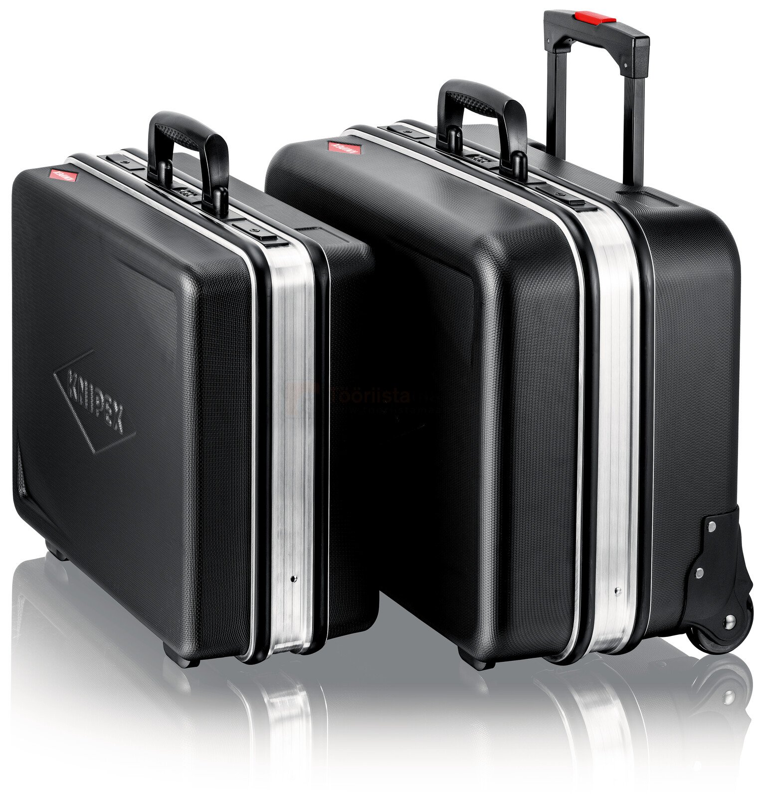 Pildil on kaks musta Knipex tööriistakohvrit "Basic", millest üks on ratastega ja teine ilma.