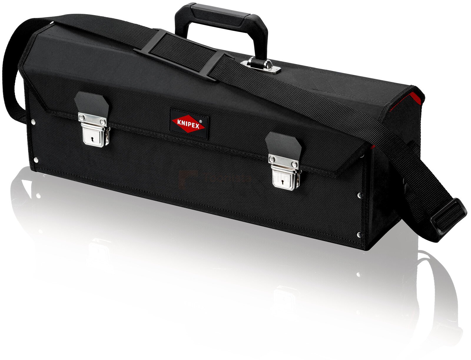 Pildil on must Knipex "Stretched" tööriistakott, millel on käepide, õlarihm ja kaks kinnitusklambrit.