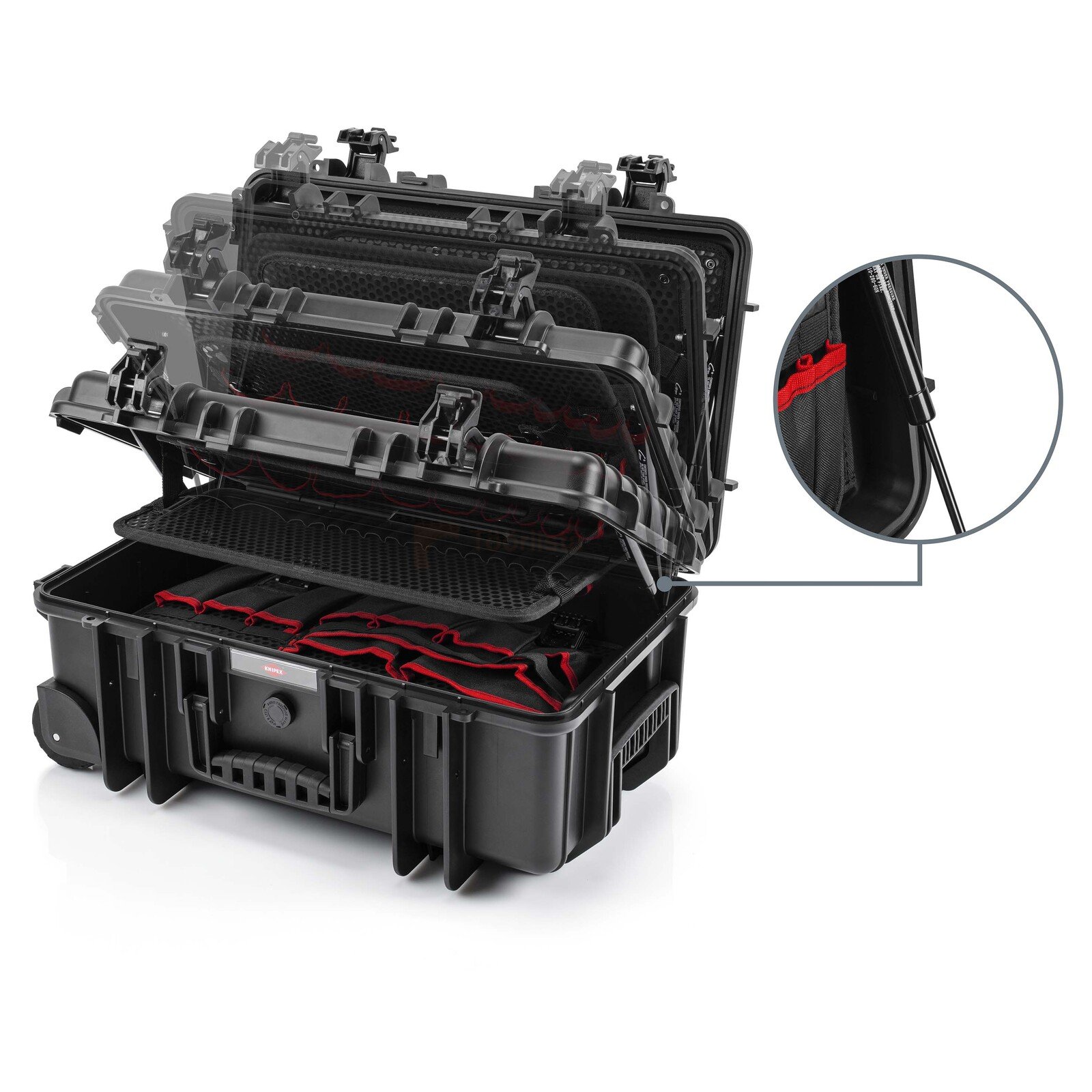 Pildil on avatud Knipex "Robust26 Move" tööriistakohver torumeestele, mis sisaldab 17 osa ja mille sisu on selgelt nähtav.