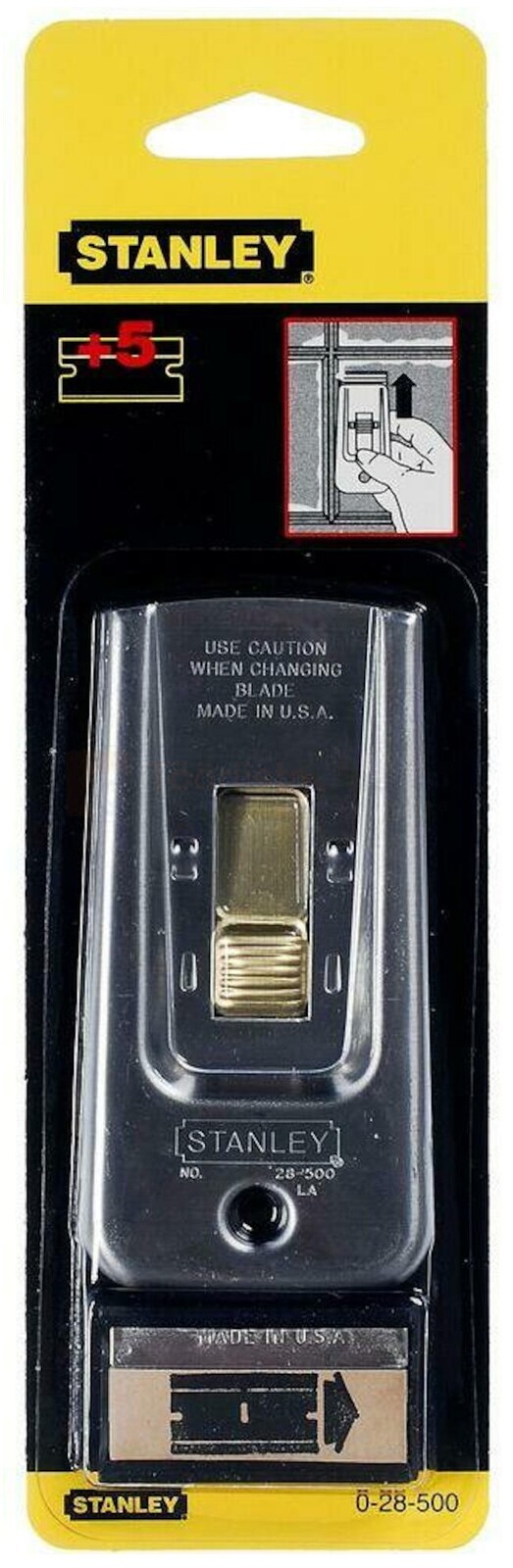 Pildil on Stanley 40 mm kaabits, mis on pakendatud ja millel on näha kaabitsa detailid ja kasutusjuhend.