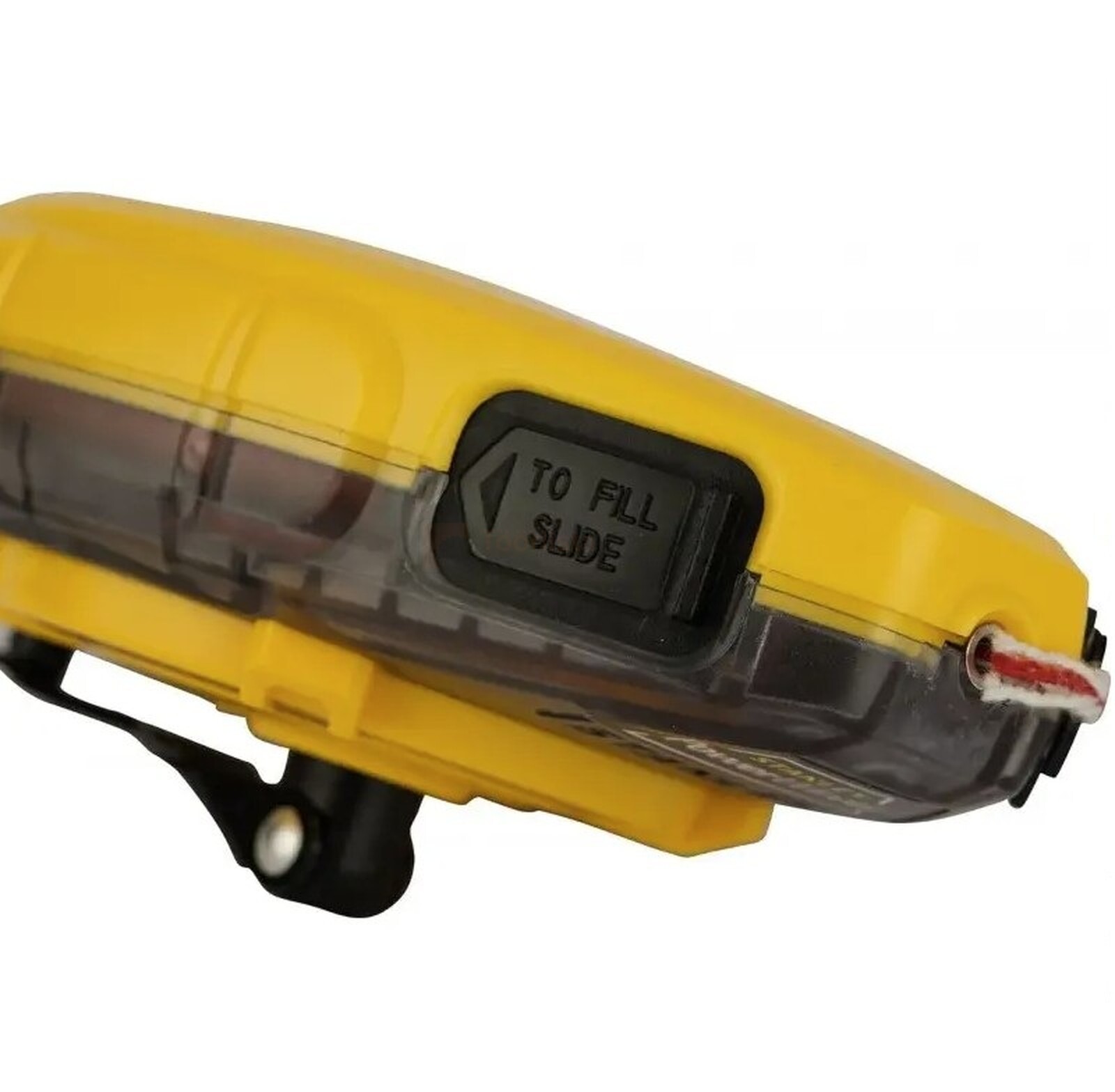 Pildil on kollane Stanley PowerWinder 30 m märkenöör, millel on näha täiteava ja nöör.