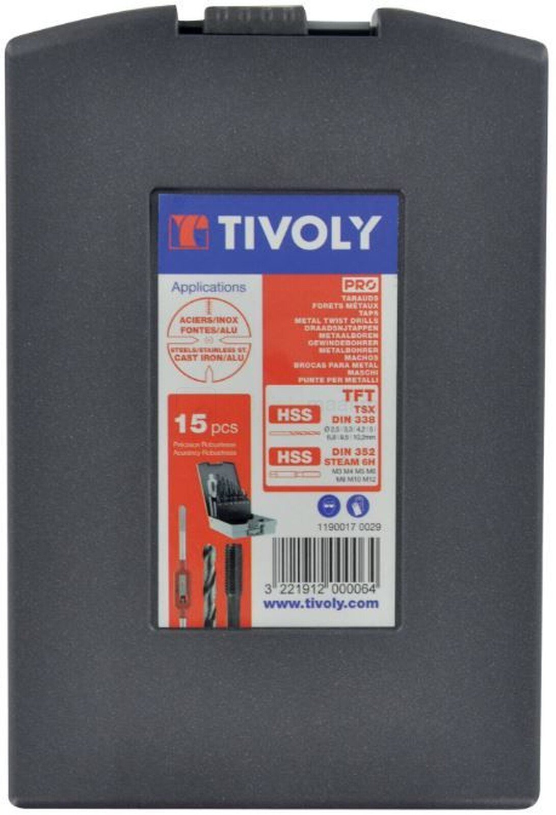 Keermestuskomplekt Tivoly TFT M3-M12 sisekeermetele + 7 TSX HSS puuri 2