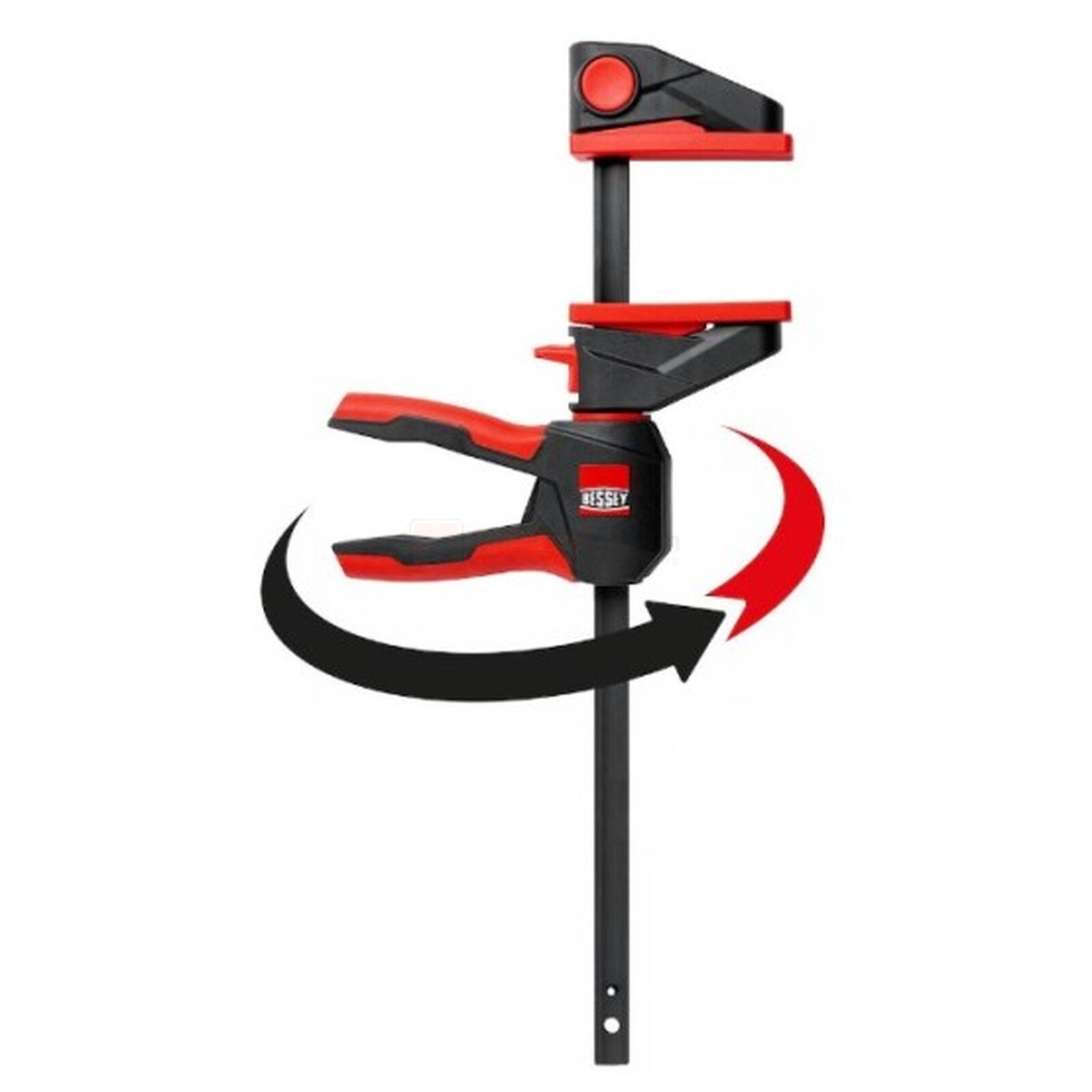Pildil on Bessey kiirlukustuv pitskruvi, millel on näha, kuidas seda saab 360 kraadi pöörata.