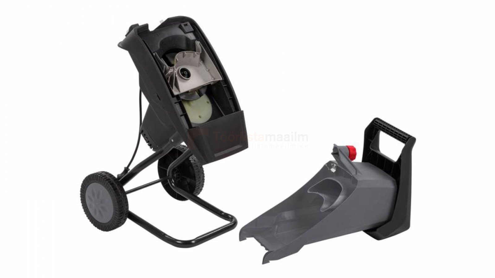 Pildil on Powerplus E oksapurustaja POWEG5011, mis on osaliselt lahti võetud, näidates purustaja korpust ja eraldi...