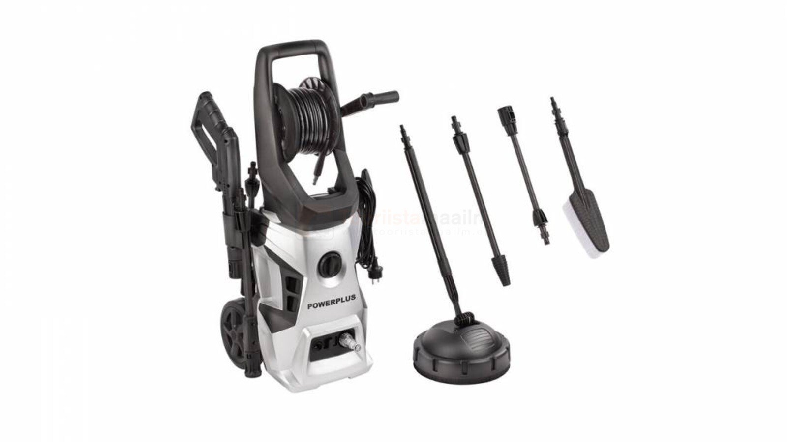 Pildil on Powerplus X POWXG90500 survepesur koos erinevate otsikute ja tarvikutega.