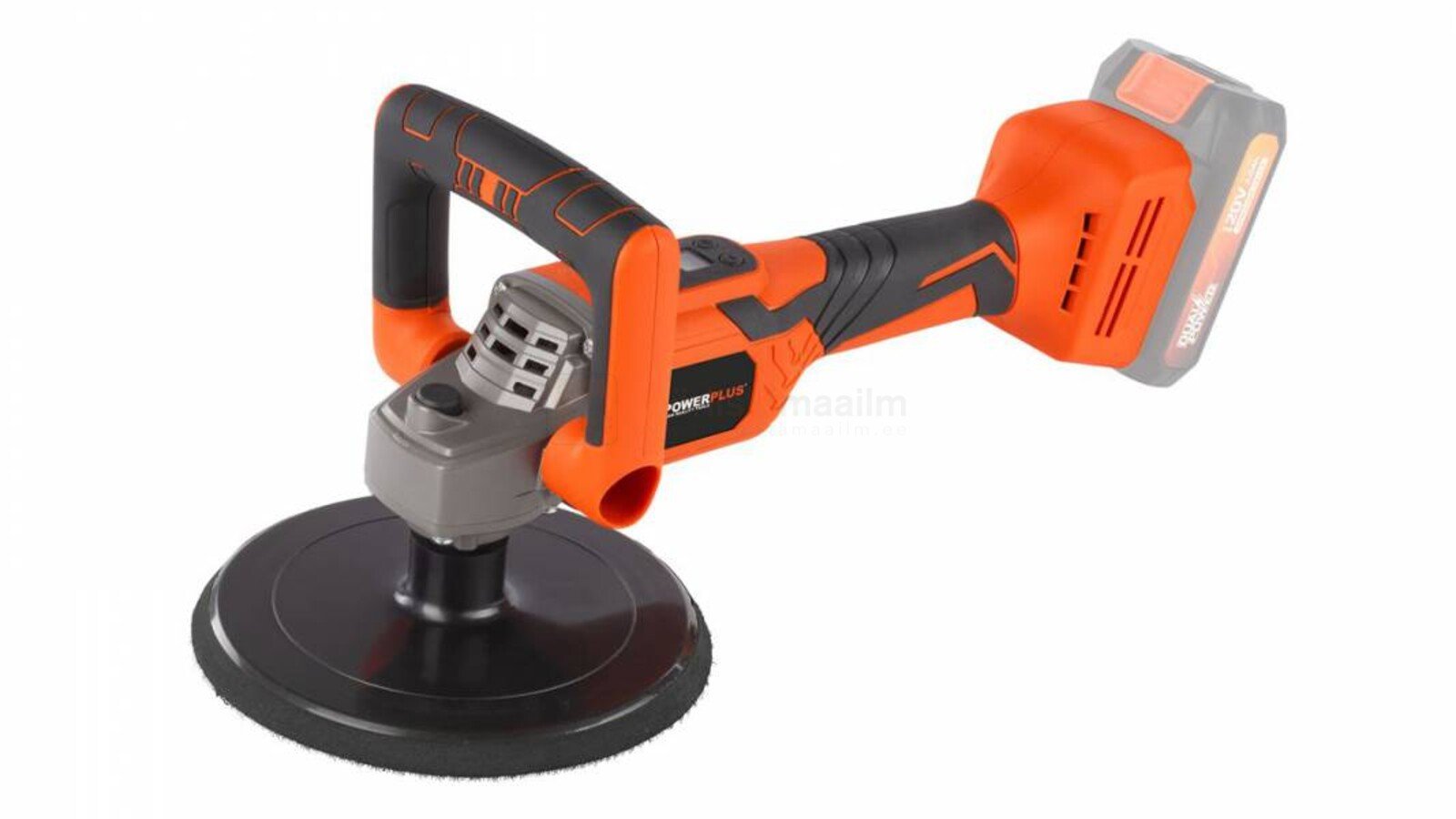 Pildil on Powerplus Dualpower akupoleerija POWDP4070, millel on näha poleerimispea, käepide ja aku pesa.