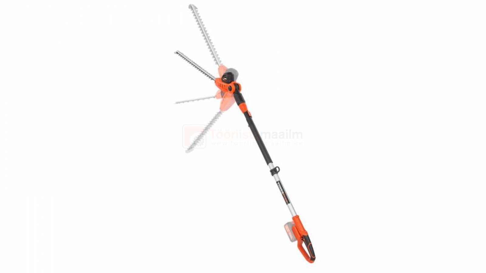 Pildil on näha Powerplus Dualpower akuhekilõikur, millel on pikendatav vars ja pööratav lõikepea.