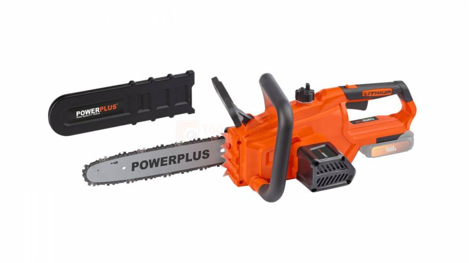 Pildil on Powerplus Dualpower akukettsaag koos saeketi kaitsega, ilma aku ja laadijata.