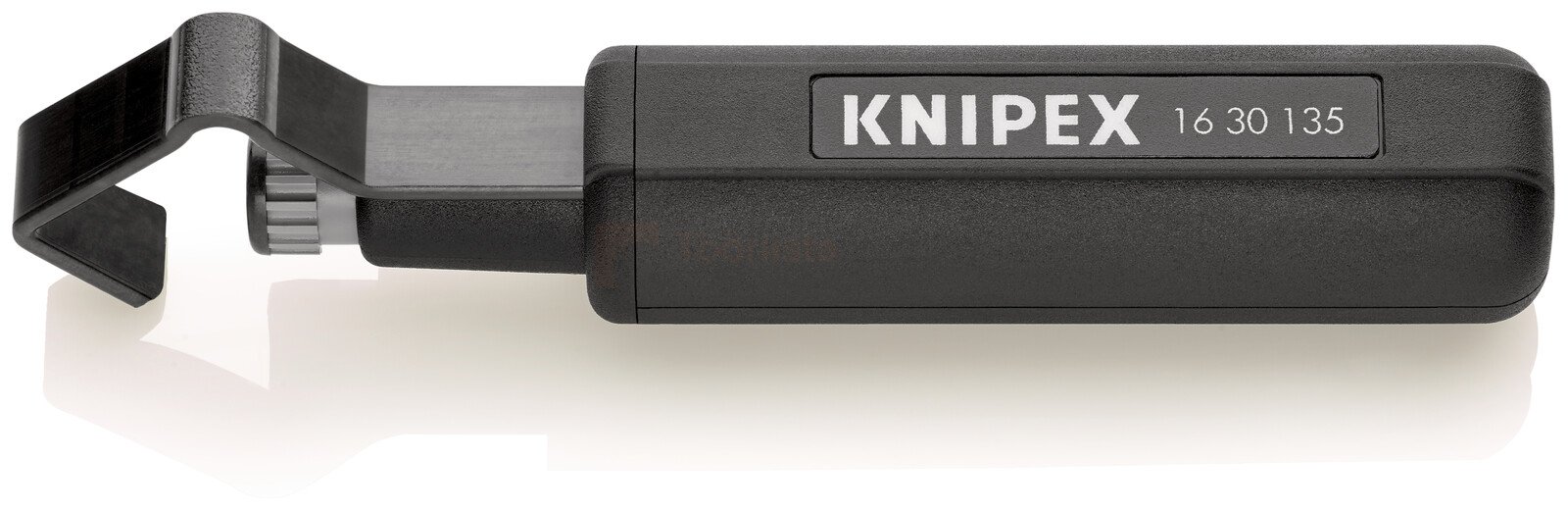 Pildil on musta värvi Knipex kaablikoorija, millega saab eemaldada kaabli isolatsiooni.