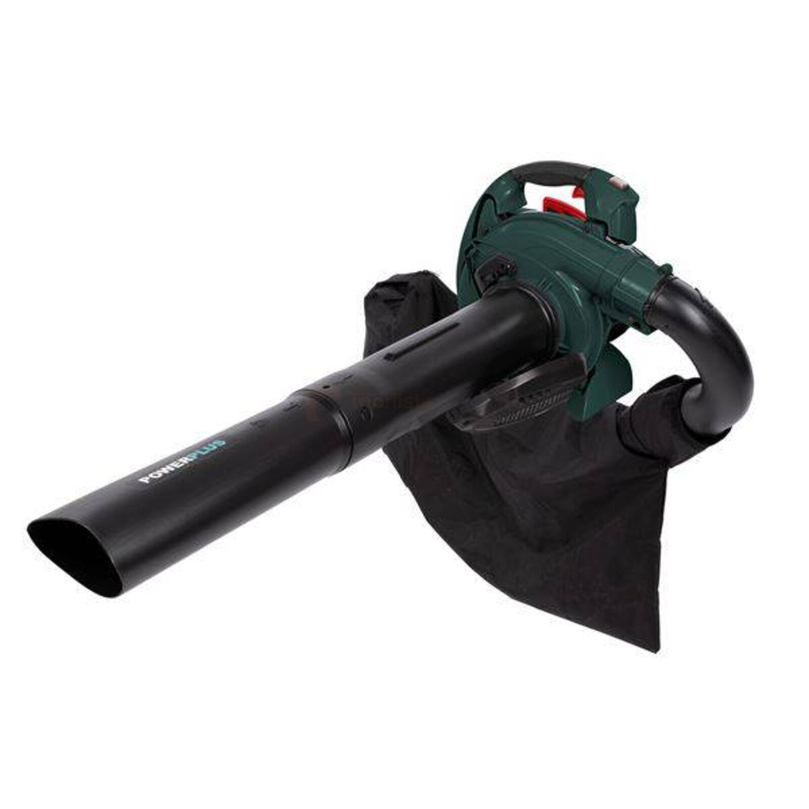 Pildil on Powerplus E lehepuhur-imur POWPG60140, millel on must toru ja kott ning roheline korpus.