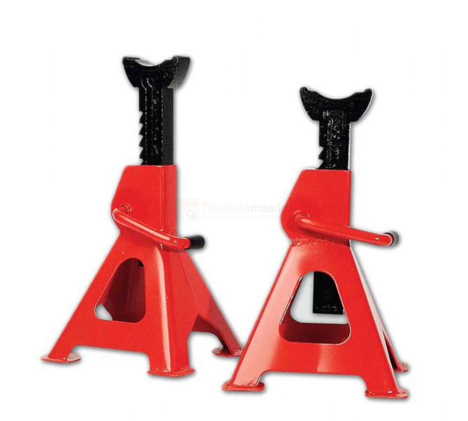 Pildil on punased Mannesmanni autopuki komplektid, millega saab tõsta kuni 3 tonni raskuseid sõidukeid.