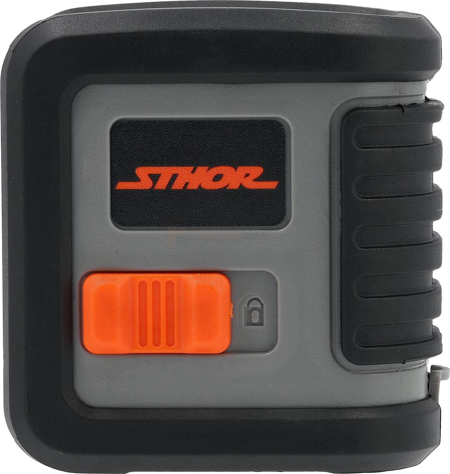 Pildil on STHOR ristlaser, millel on roheline kiir, nähtav oranž lüliti ja STHOR logo.
