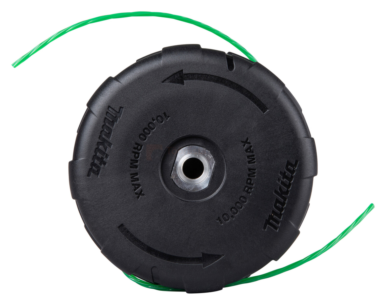 Pildil on Makita trimmipea BUMP&FEED, millelt on näha musta korpust, rohelist trimmijoont ja tootja logo.