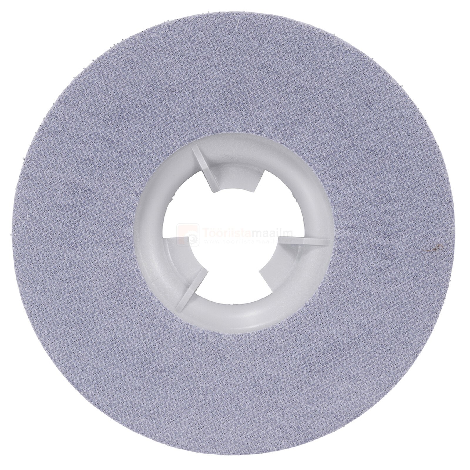 Pildil on Makita puhastus- ja poleerimisketta hoidja PS001G põrandahooldusmasinale, millel on hall ketas ja valge...