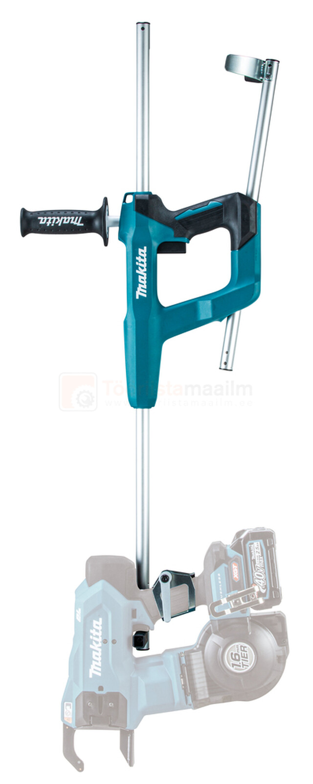 Pildil on Makita pikenduskäepide TR001G akuarmatuurisidujale, mis on kinnitatud akuarmatuurisidujale.