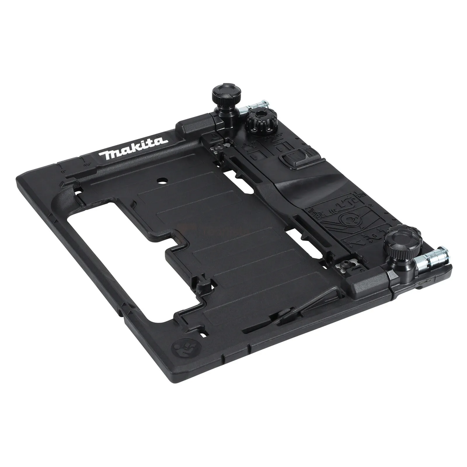 Pildil on kujutatud Makita juhtsiini adapterit, mida saab kasutada 90° ja 45° nurkadega lõikamiseks DCC501 / 4100KB...