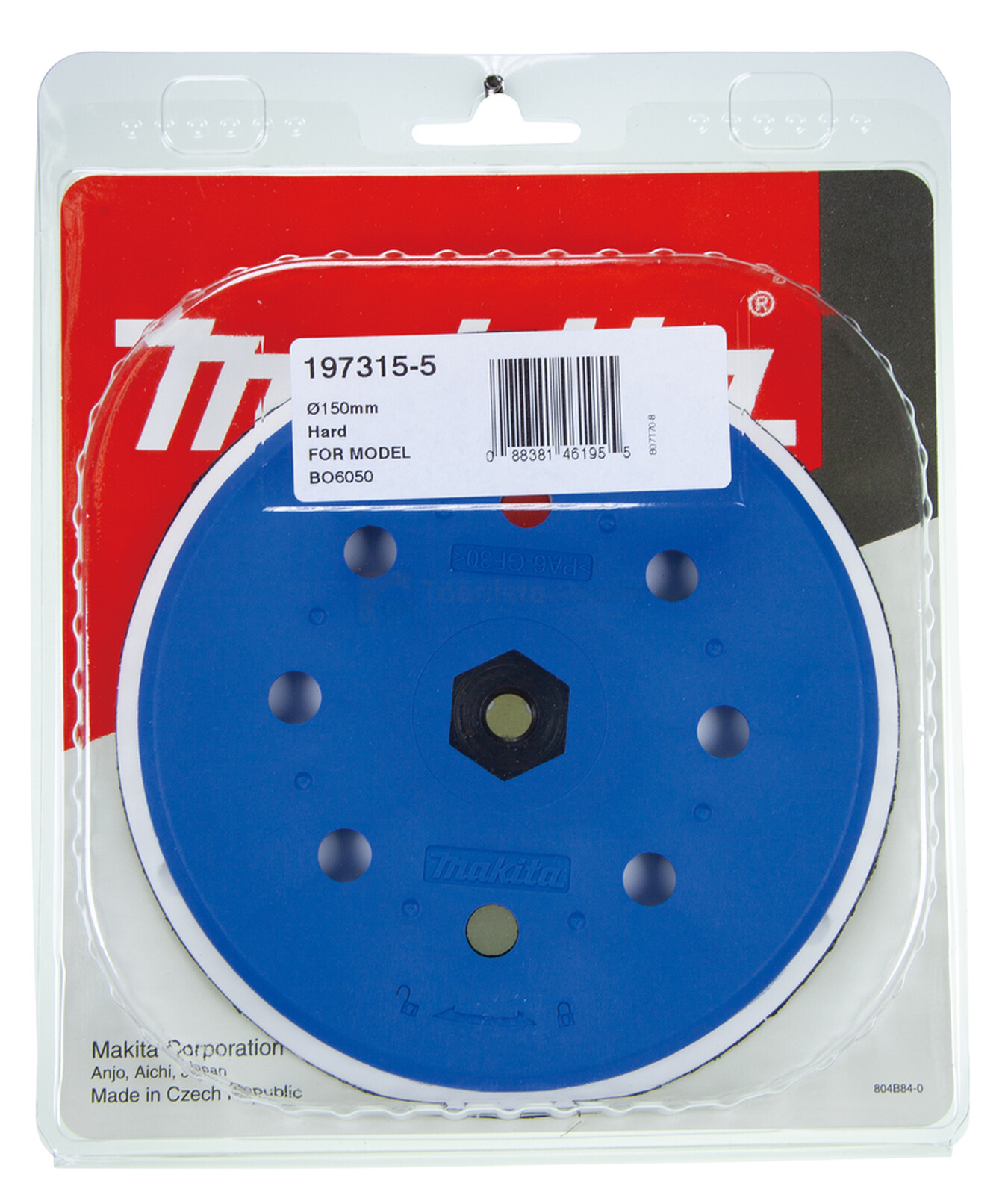 Pildil on Makita lihvtald BO6050 150 mm, kõva, mis on pakitud läbipaistvasse blisterpakendisse.