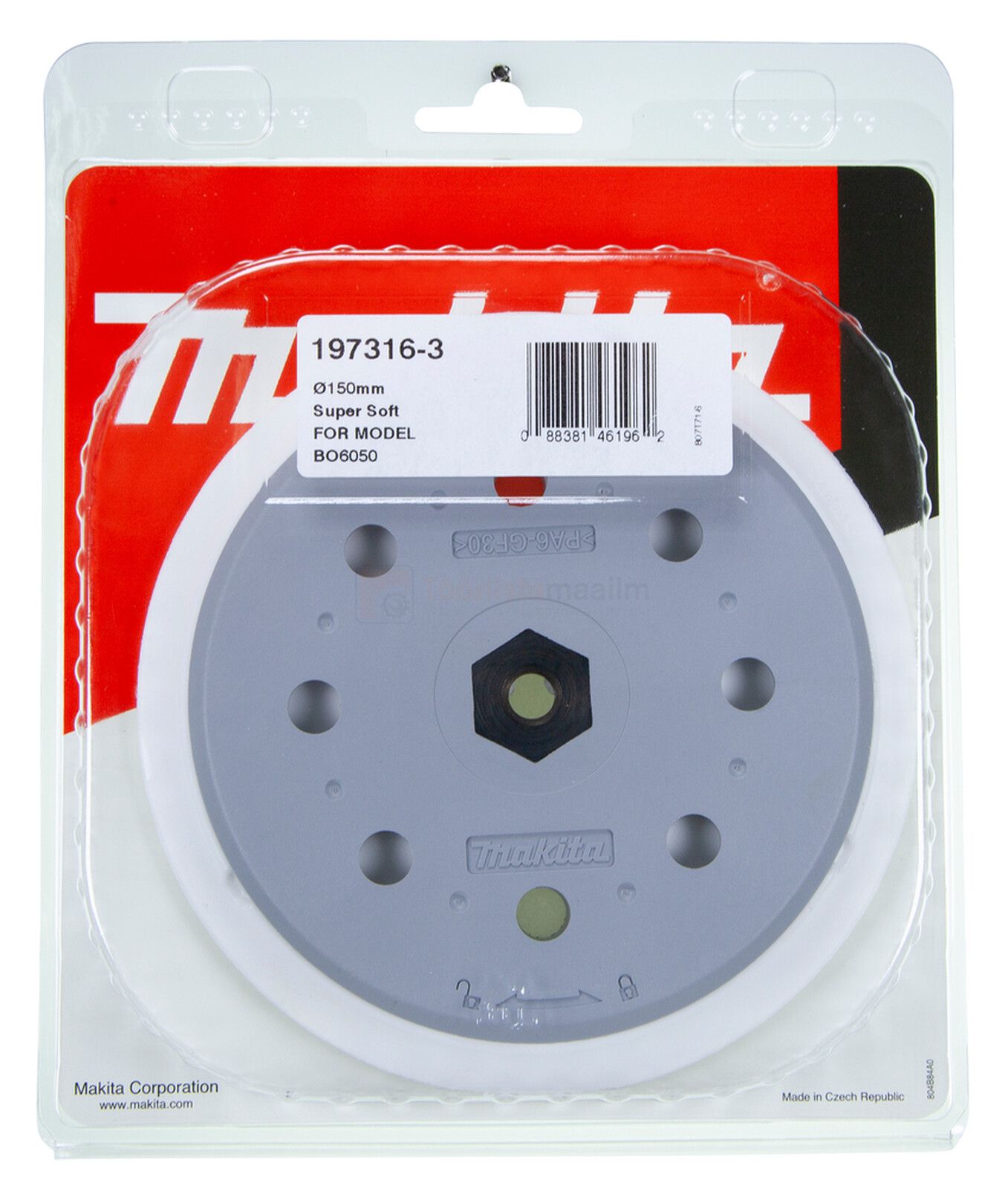 Pildil on Makita lihvtald BO6050 suurusega 150 mm, mis on eriti pehme ja pakitud blisterpakendisse.