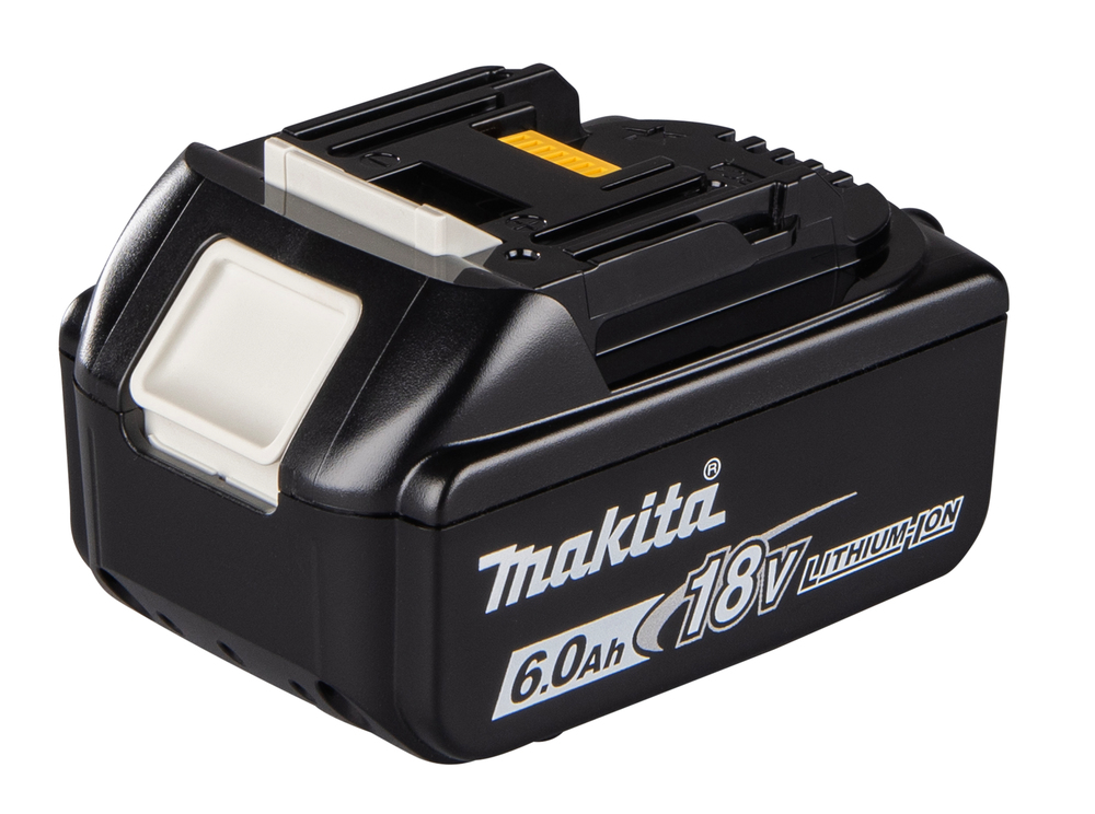 Pildil on must Makita aku 18 V 6,0 Ah BL1860B mudel, millel on Makita logo ja spetsifikatsioonid.