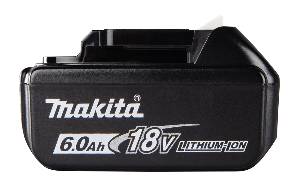 Pildil on must Makita aku 18 V 6,0 Ah BL1860B, millel on valged kirjad ja logo.