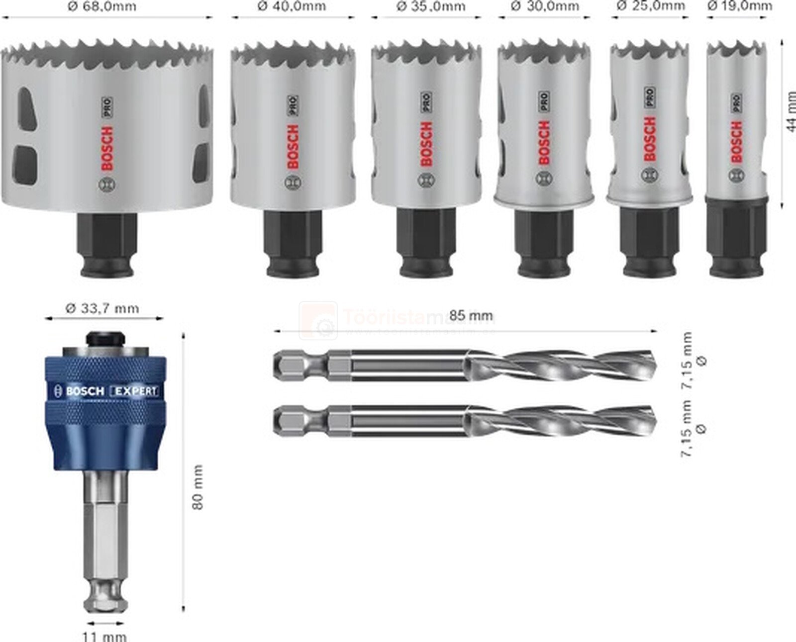 Pildil on Bosch augusaagide komplekt PRO Multi Material PC Plus, mis sisaldab erineva suurusega saage, puure ja...