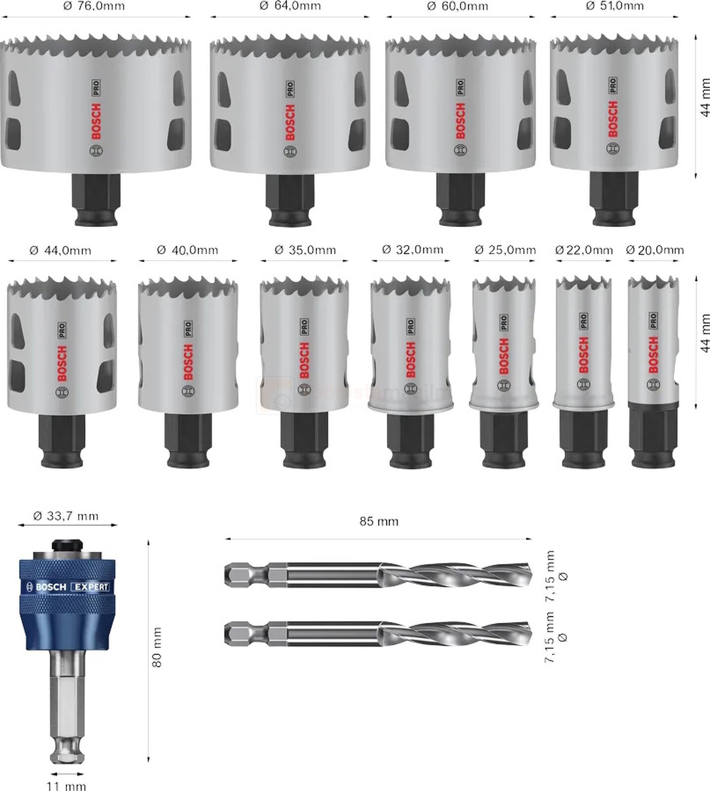 Pildil on Bosch augusaagide komplekt PRO Multi Material PC Plus, mis sisaldab erineva suurusega saage, puure ja...