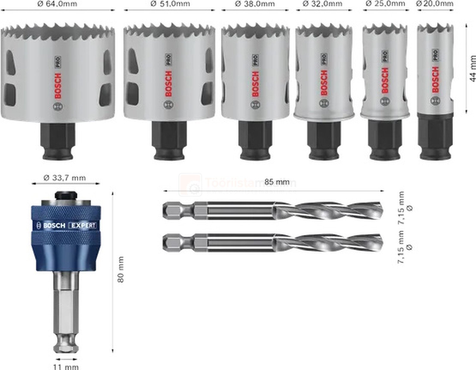 Pildil on Bosch augusaagide komplekt PRO Multi Material PC Plus 20-64 mm, 9-osaline, mis sisaldab erineva suurusega...