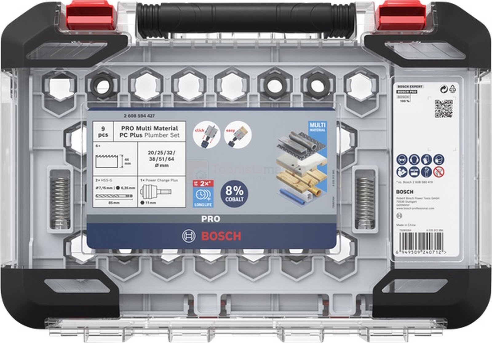 Pildil on Bosch PRO Multi Material PC Plus augusaagide komplekt, mis sisaldab erineva suurusega saagide komplekti.