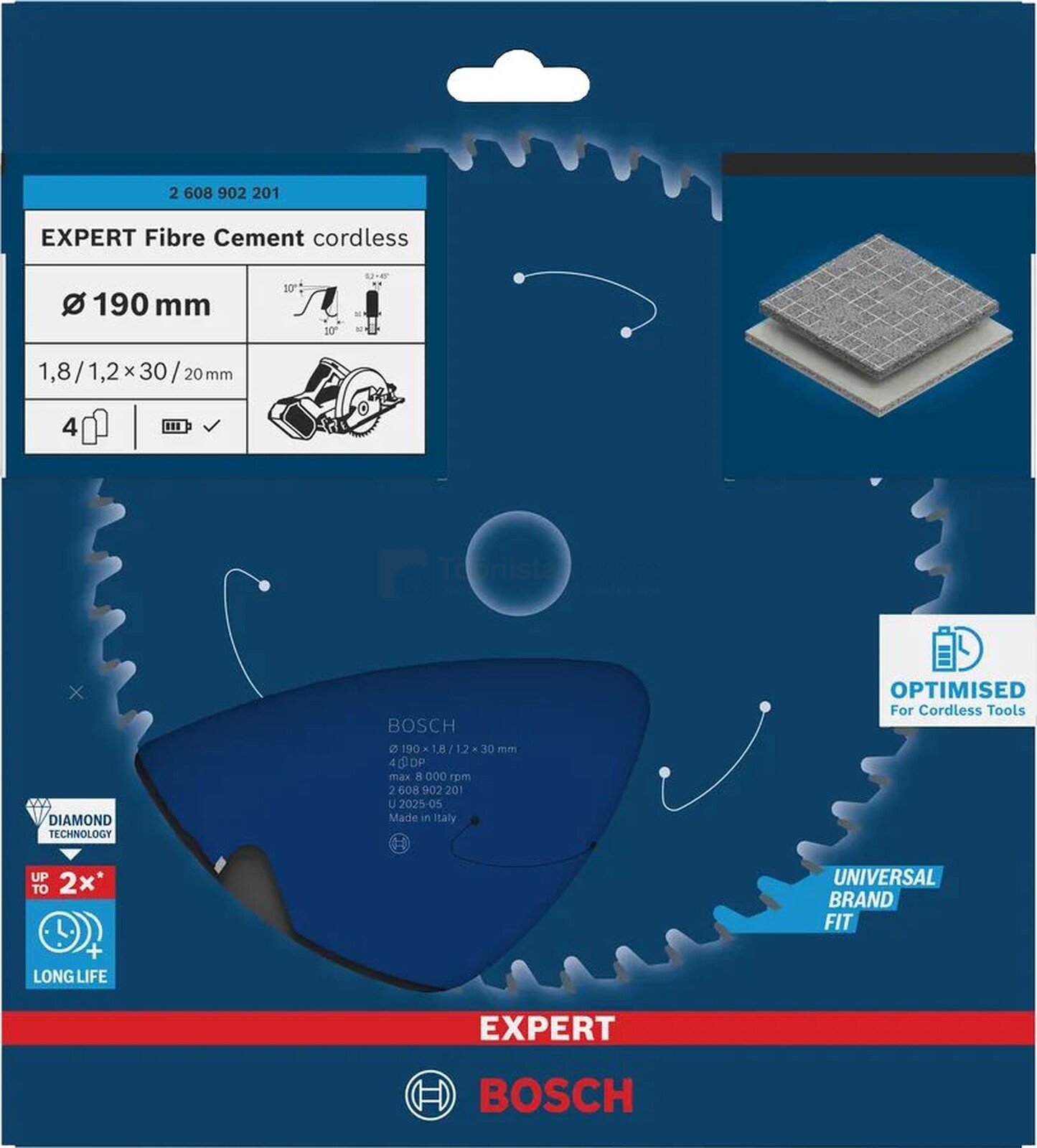 Bosch saeketas EXPERT for Fiber Cement 190 x 30 x 1,8/1,2 mm 4T