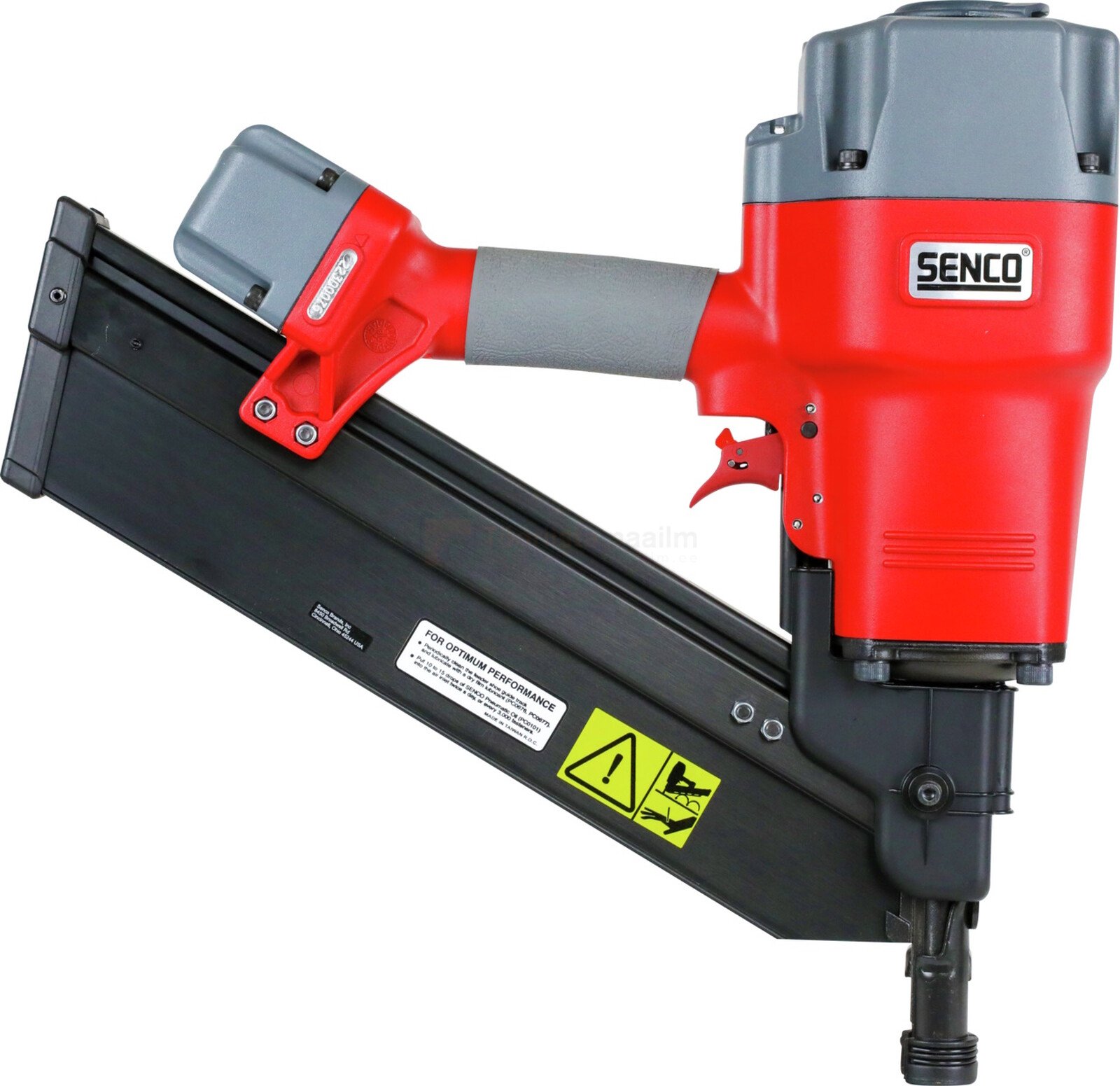 Pildil on punane ja hall SENCO FramePro651 naelapüstol, millel on must salv ja hall käepide.