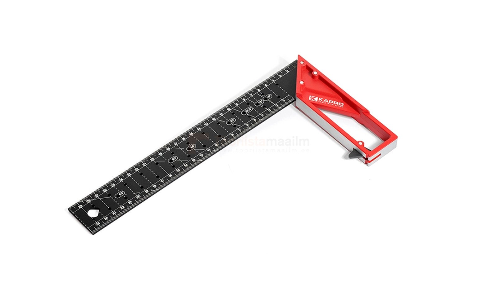 Pildil on Kapro märkimise nurgik, mis on musta värvi ja punase detailiga.