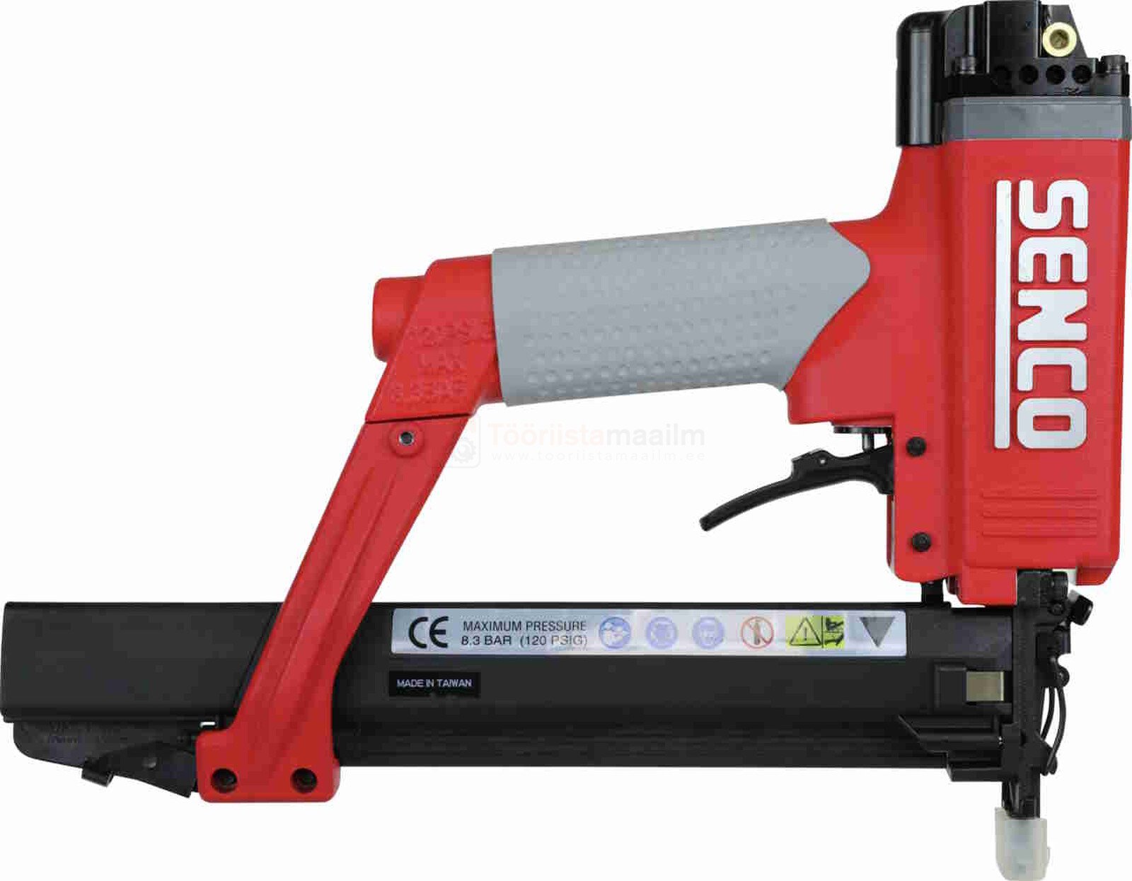 Pildil on punane SENCO klambripüstol SLS20MG-M, millel on hall käepide ja must salv.