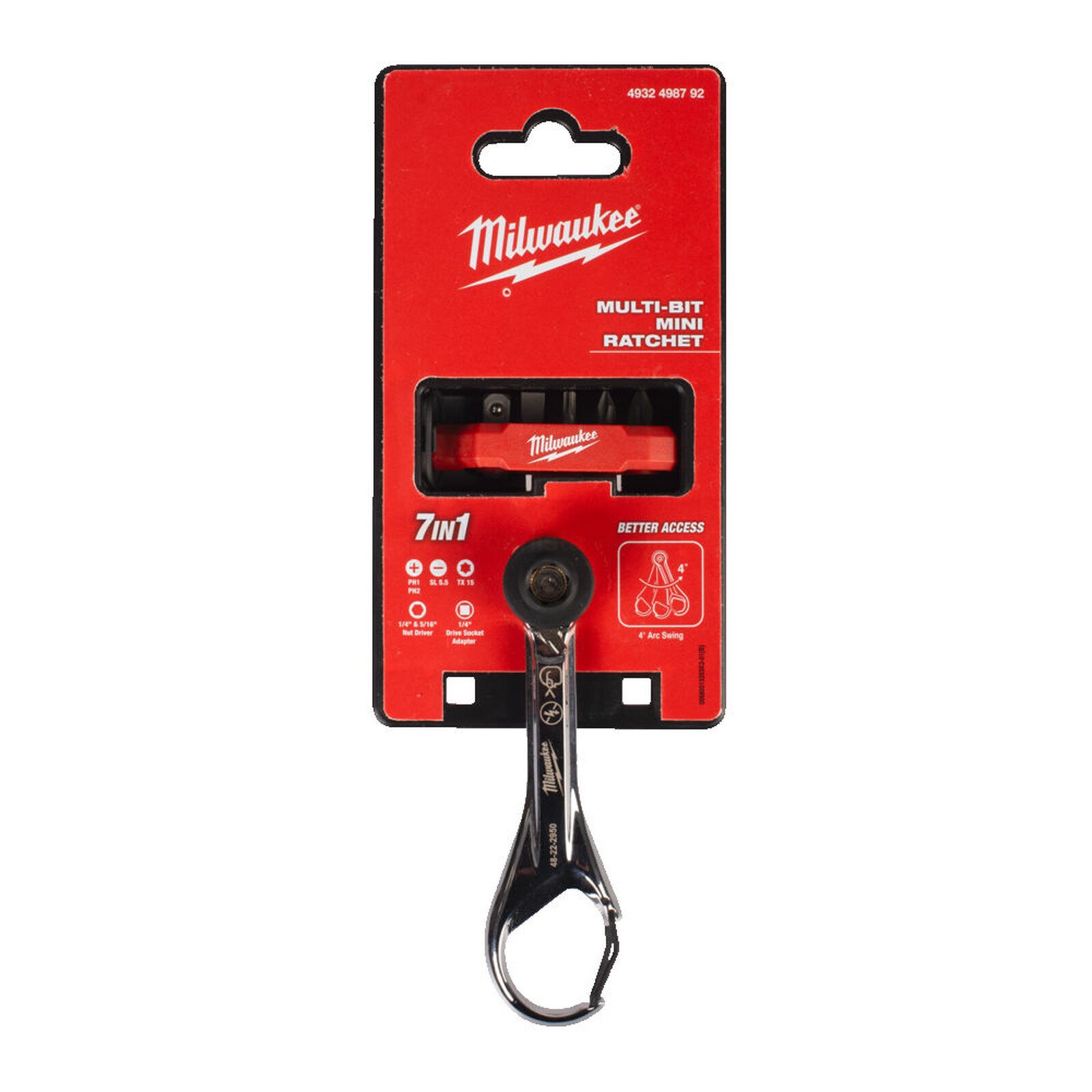 Pildil on Milwaukee mininarre komplekt 1/4" 7in1, mis sisaldab narret ja erinevaid otsikuid.