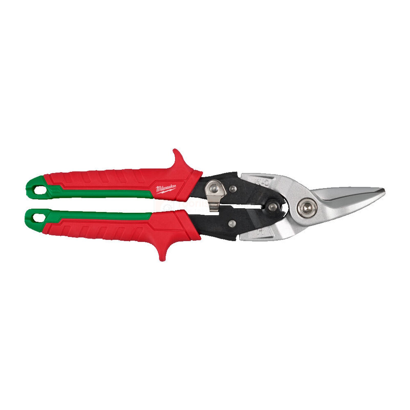 Pildil on Milwaukee punase ja rohelise käepidemega parempoolsed plekikäärid.