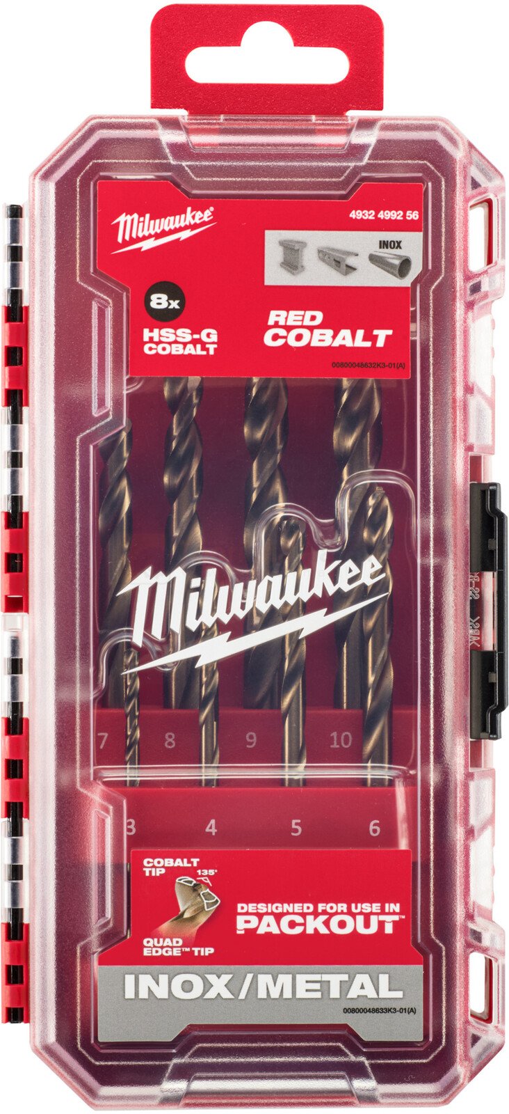 Milwaukee metallipuuride komplekt RED COBALT HSS-G Co, 3-10 mm, 8-osaline 2