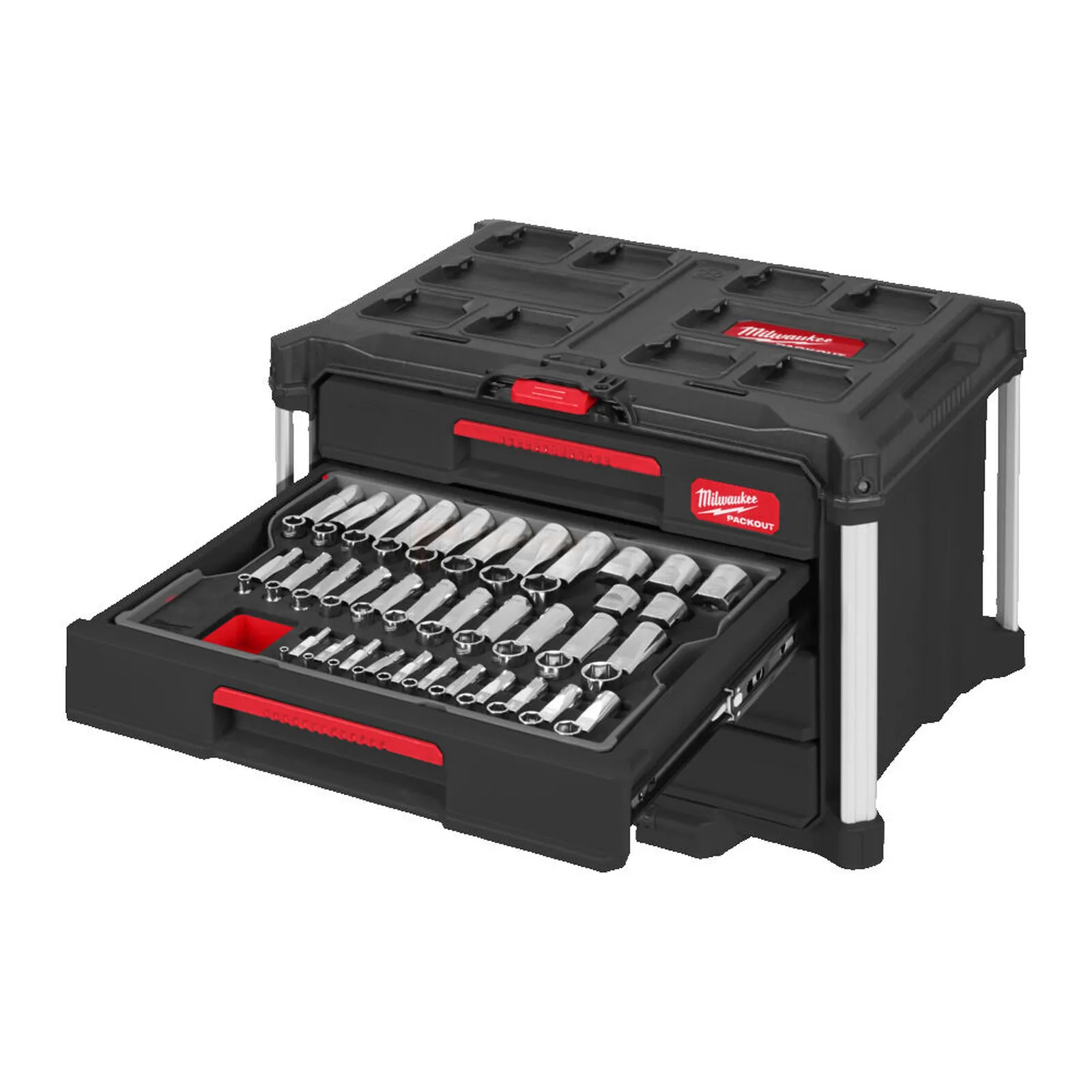 Milwaukee chucks set PACKOUT™ with 4 drawers in a tool case 244-piece