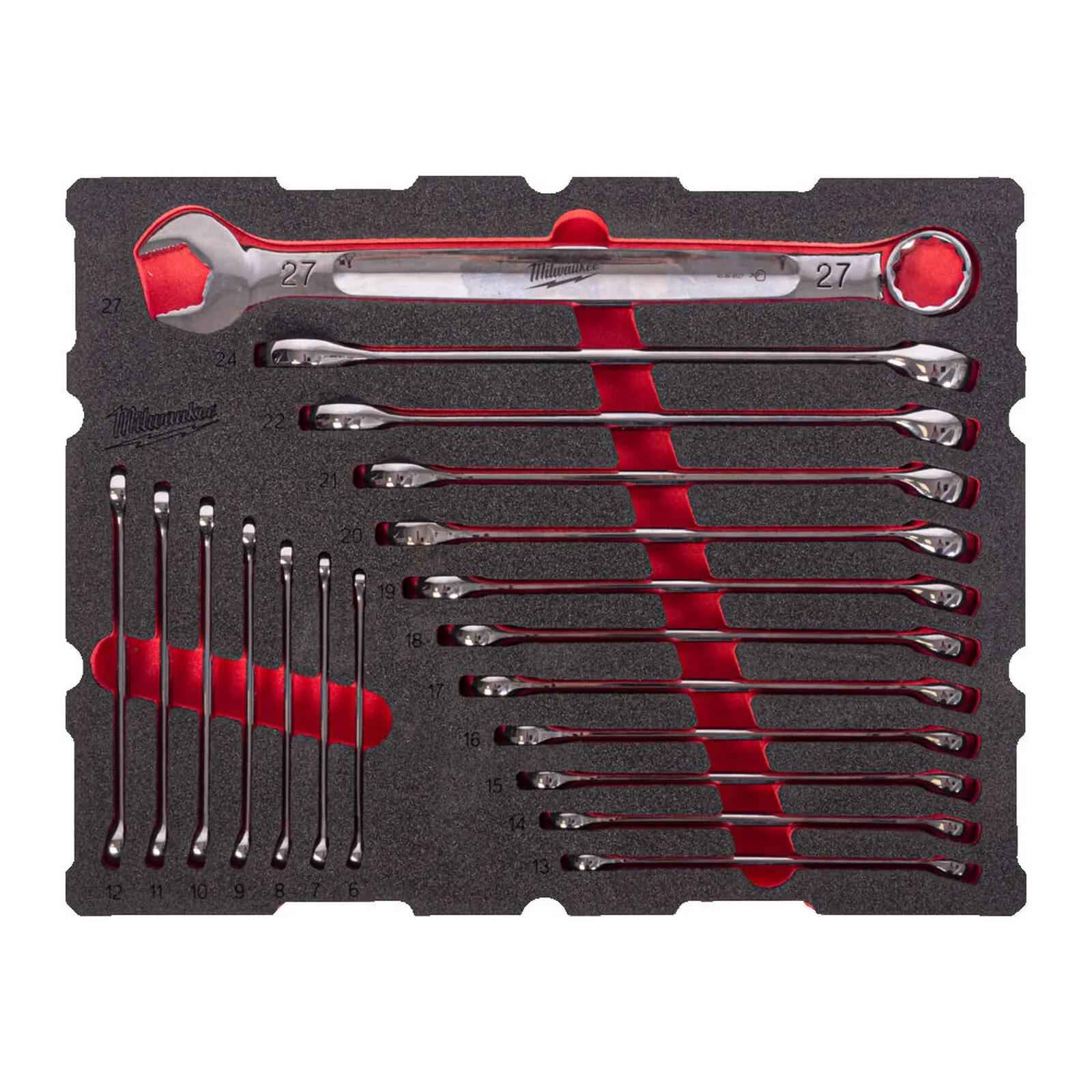 Milwaukee open-end wrench set MAX BITE PACKOUT™ for drawers in toolboxes 6-27 mm 19-piece