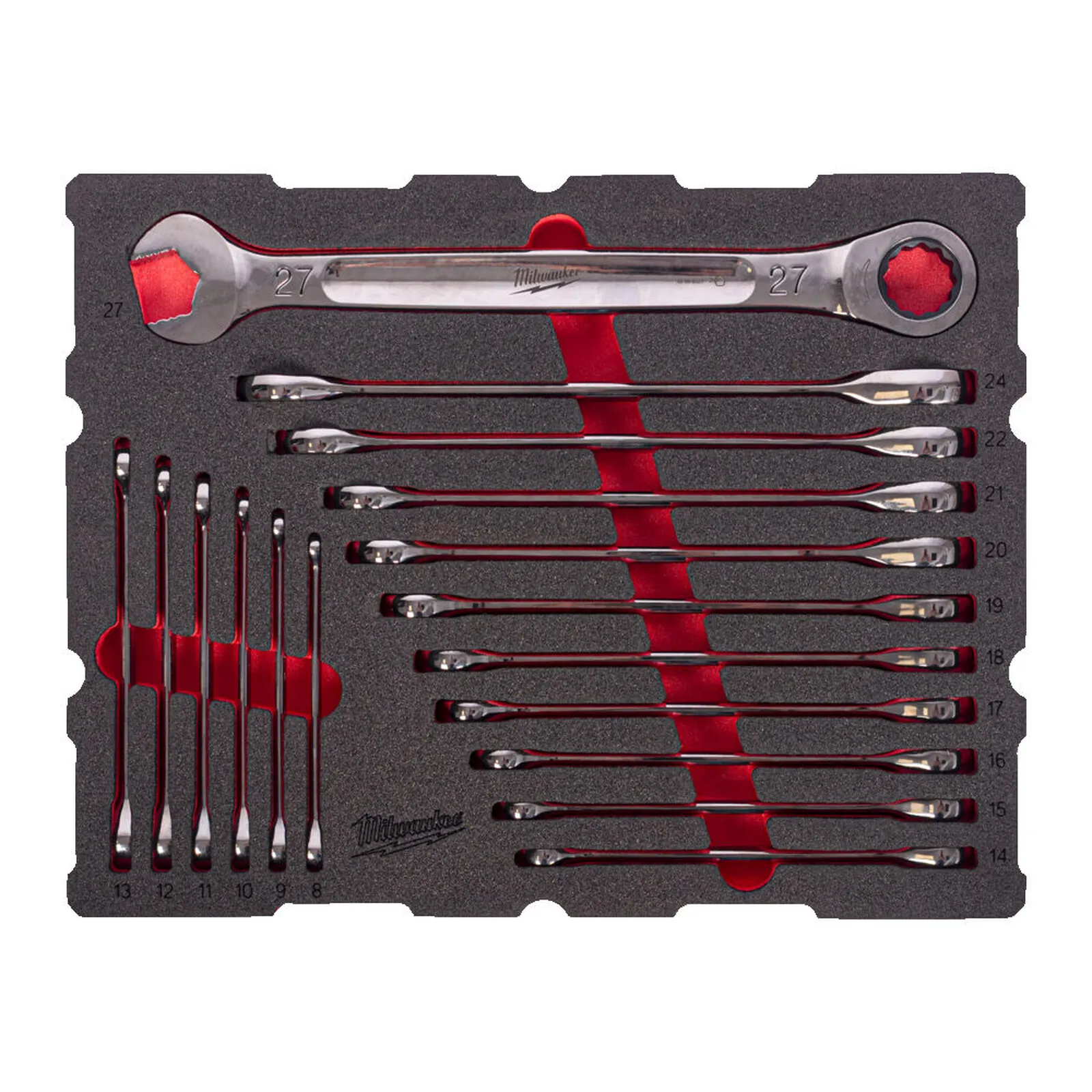 Milwaukee open-end ratchet set MAX BITE PACKOUT™ with drawers for toolboxes 8-27 mm 17-piece