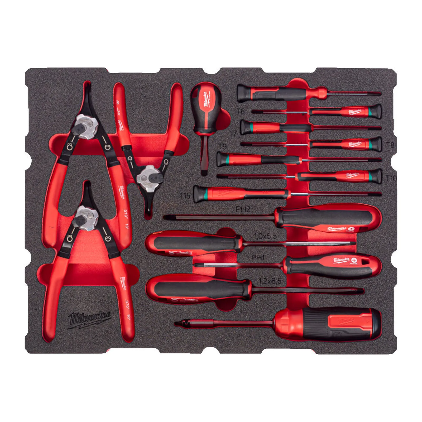 Milwaukee screwdriver and circlip pliers set PACKOUT™ with drawer toolboxes 44-piece