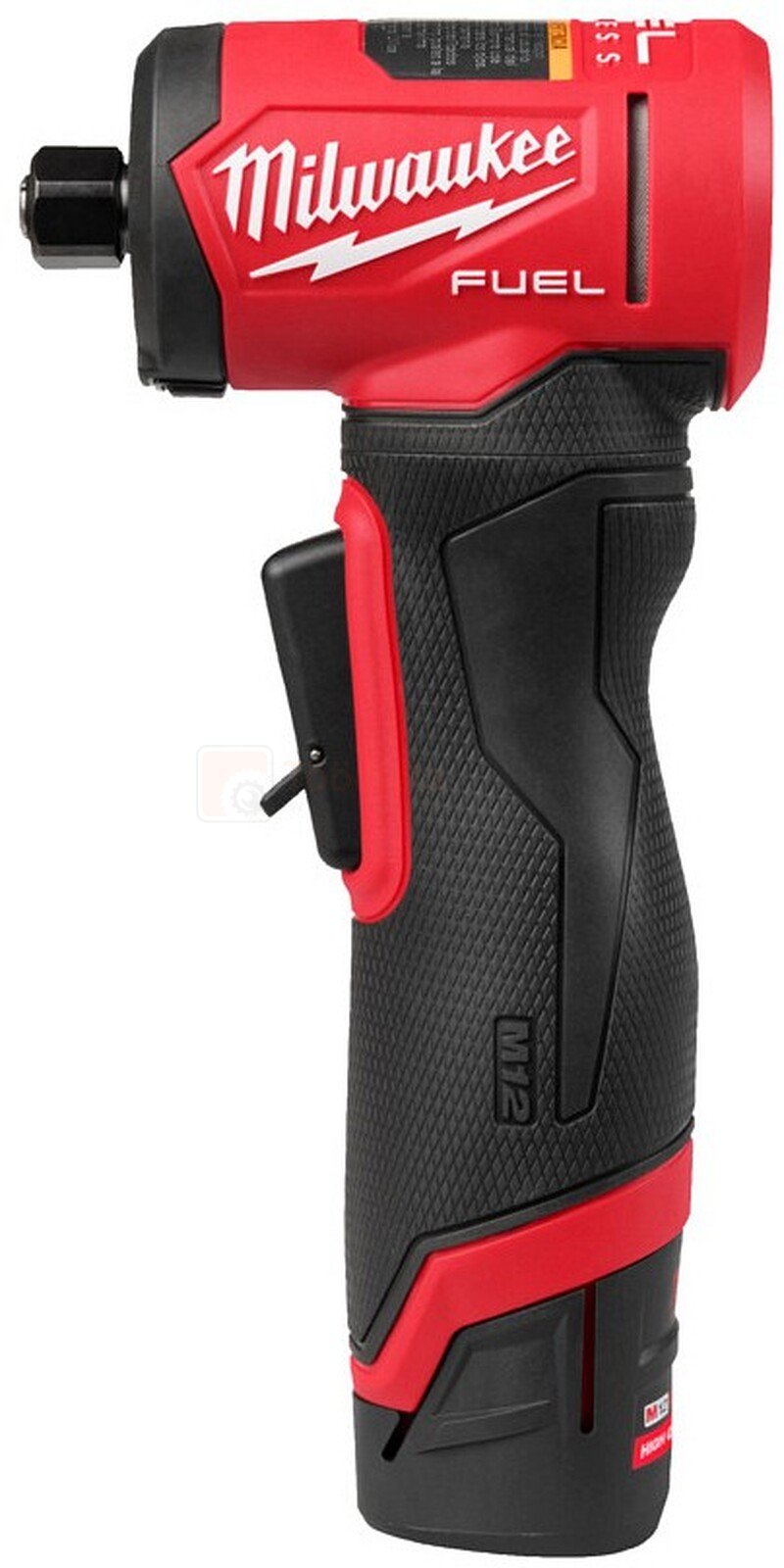 Pildil on Milwaukee akutoitel nurkotslihvija M12 FDGA2-522BA, millel on punane ja must korpus ning mis on mõeldud...