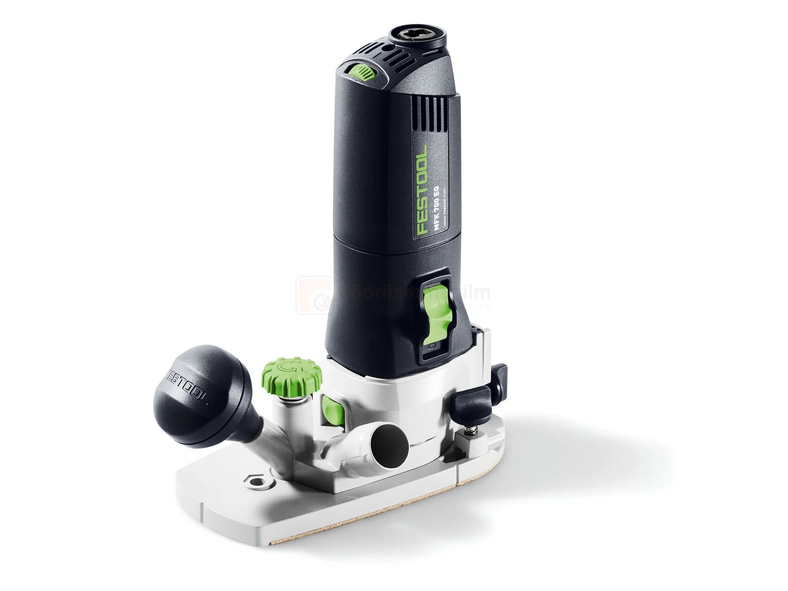 Pildil on Festool moodul servafrees MFK 700 EQ-Plus 2025, mis on musta ja valge värviga ning millel on rohelised...