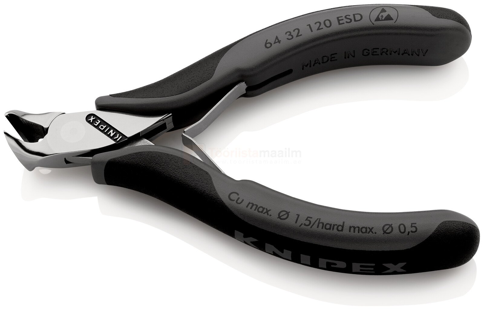 Pildil on Knipex ESD lõikekäärid, millel on mustad käepidemed ja mis on mõeldud peeneks tööks.