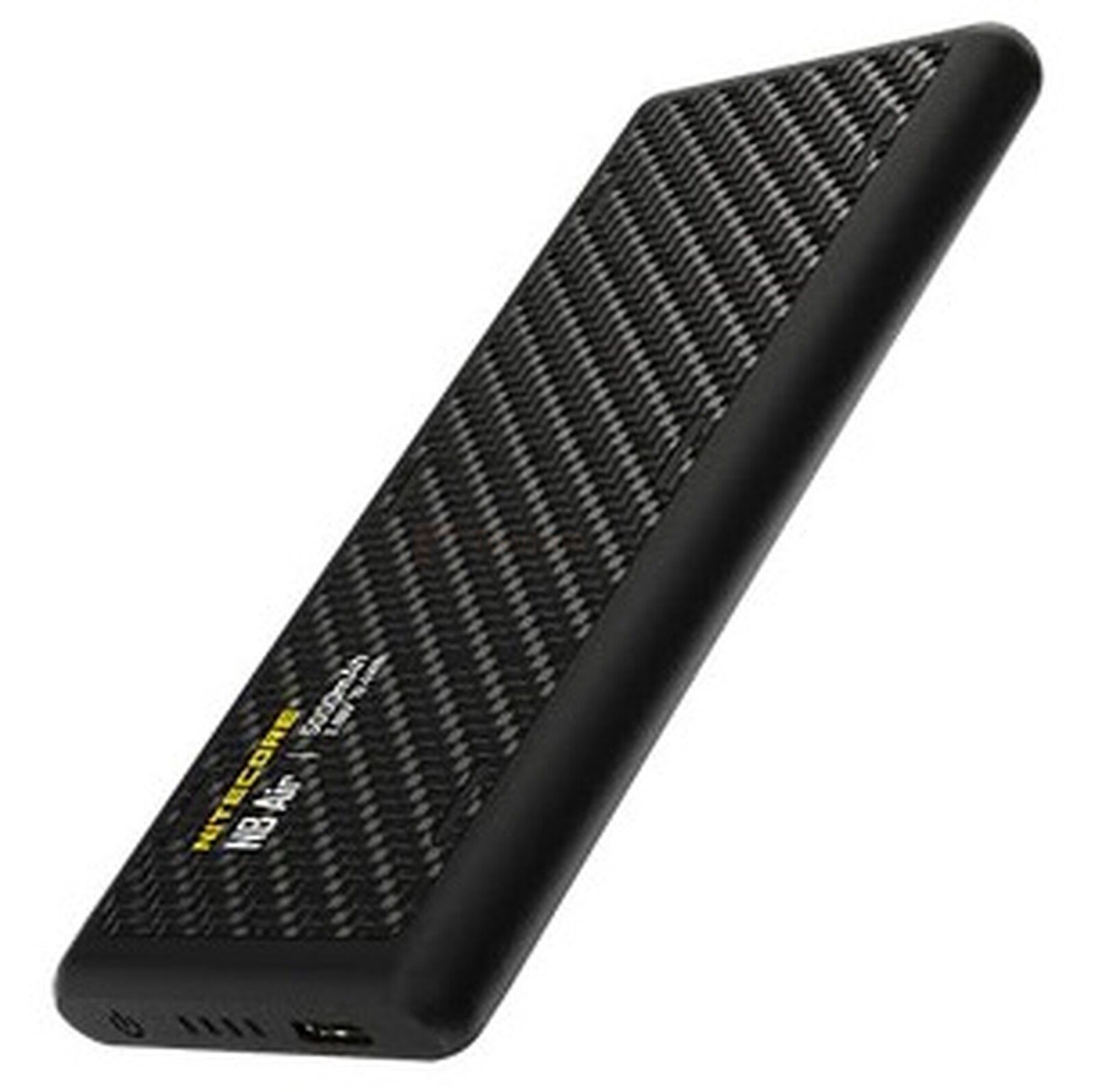 Pildil on musta süsinikkiu mustriga NITECORE NB Air 5000mAh akupank.