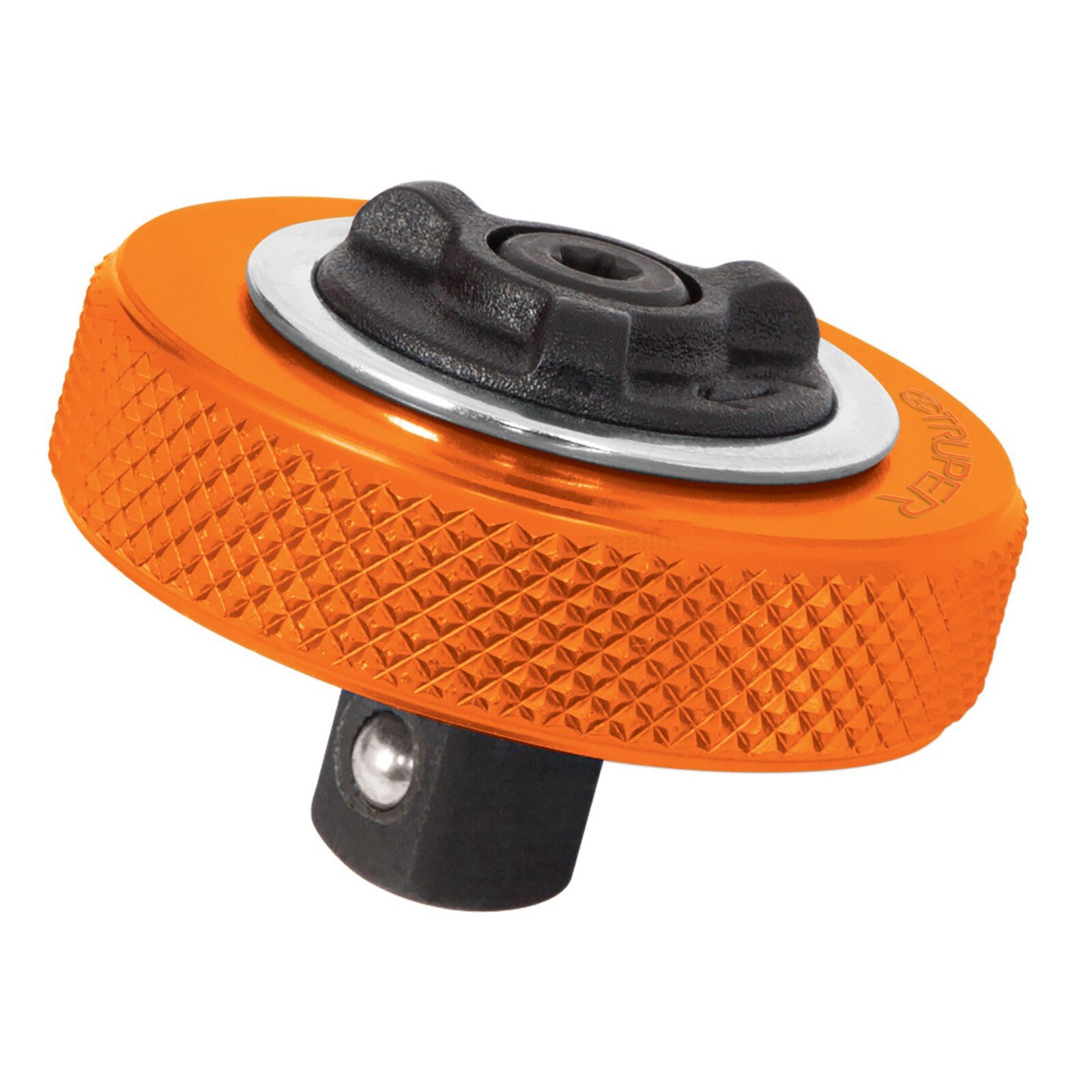 Pildil on oranži korpusega Truper sõrmenarre 1/2", millel on must pööratav osa ja kinnitus.