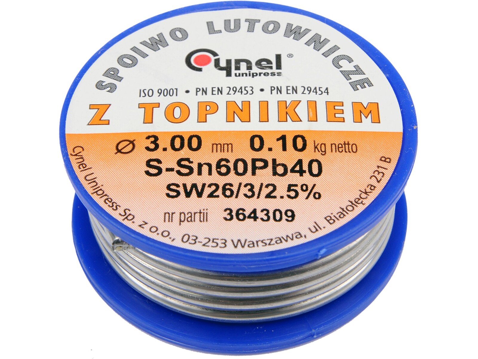 Pildil on Cynel jootetraatide rull, millel on märgitud läbimõõt, koostis ja kaal.