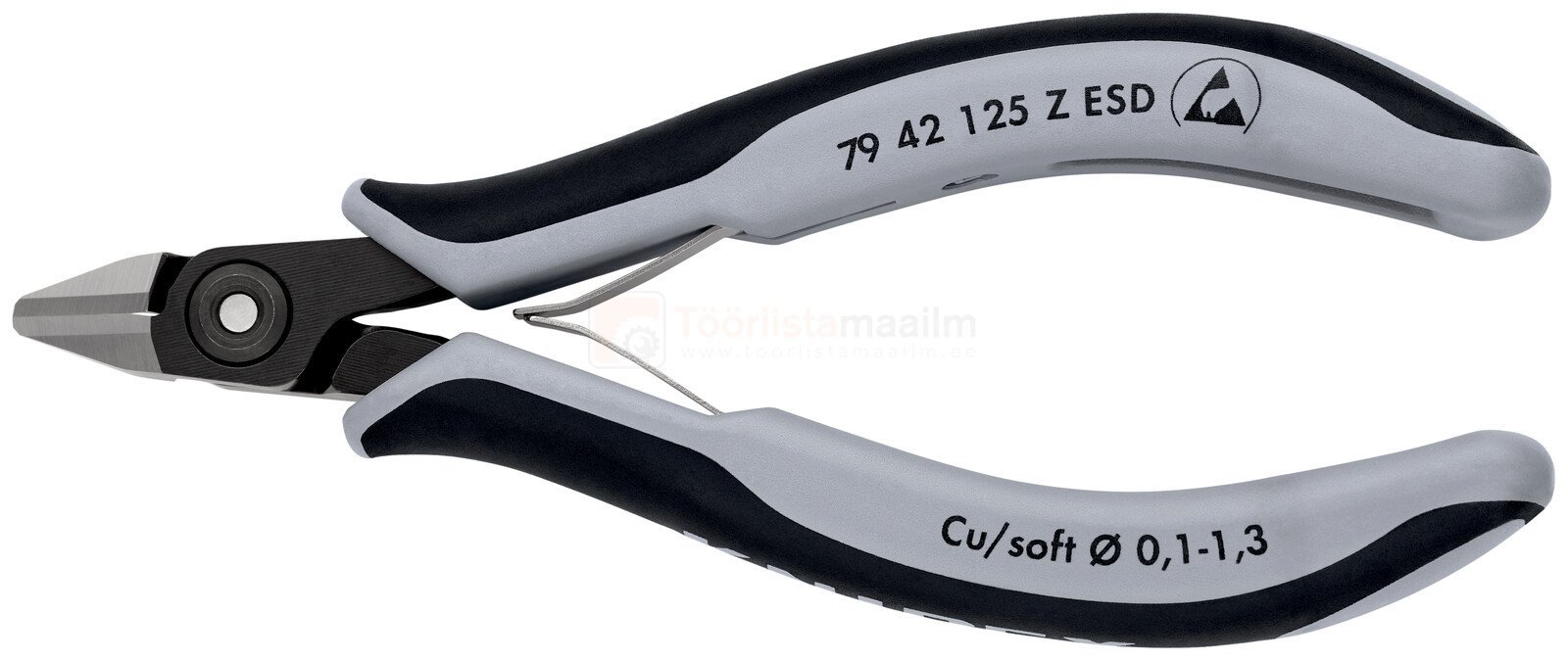 Pildil on Knipex elektrooniku külglõiketangid pikkusega 125 mm, ESD-kaitsega, millega saab lõigata pehmeid vasktraate...
