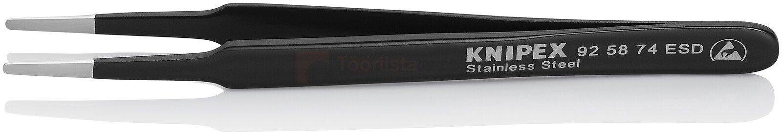 Pildil on musta käepidemega Knipex universaalne ESD pintsett, millel on teravad otsad.