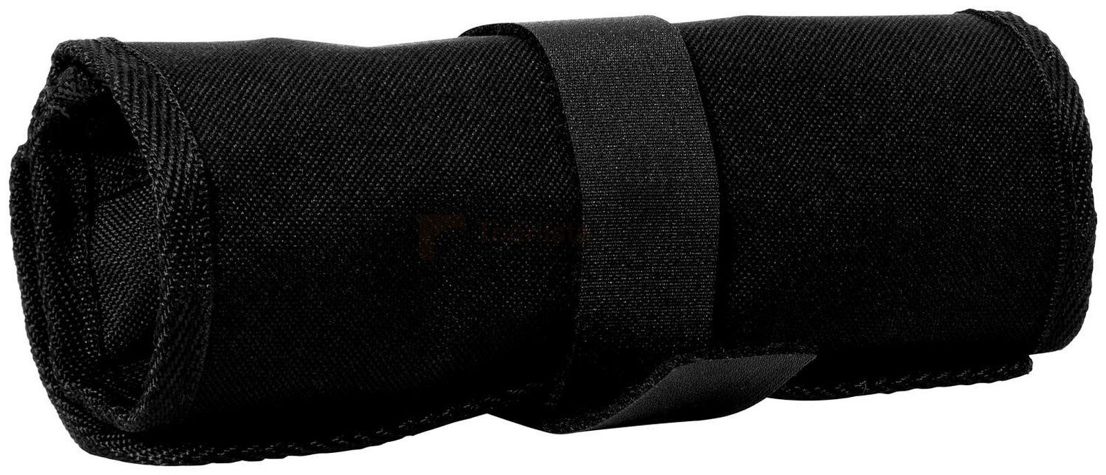 Pildil on musta värvi Rennsteig augutornide komplekt, mis on kokku rullitud ja kinnitatud rihmaga.