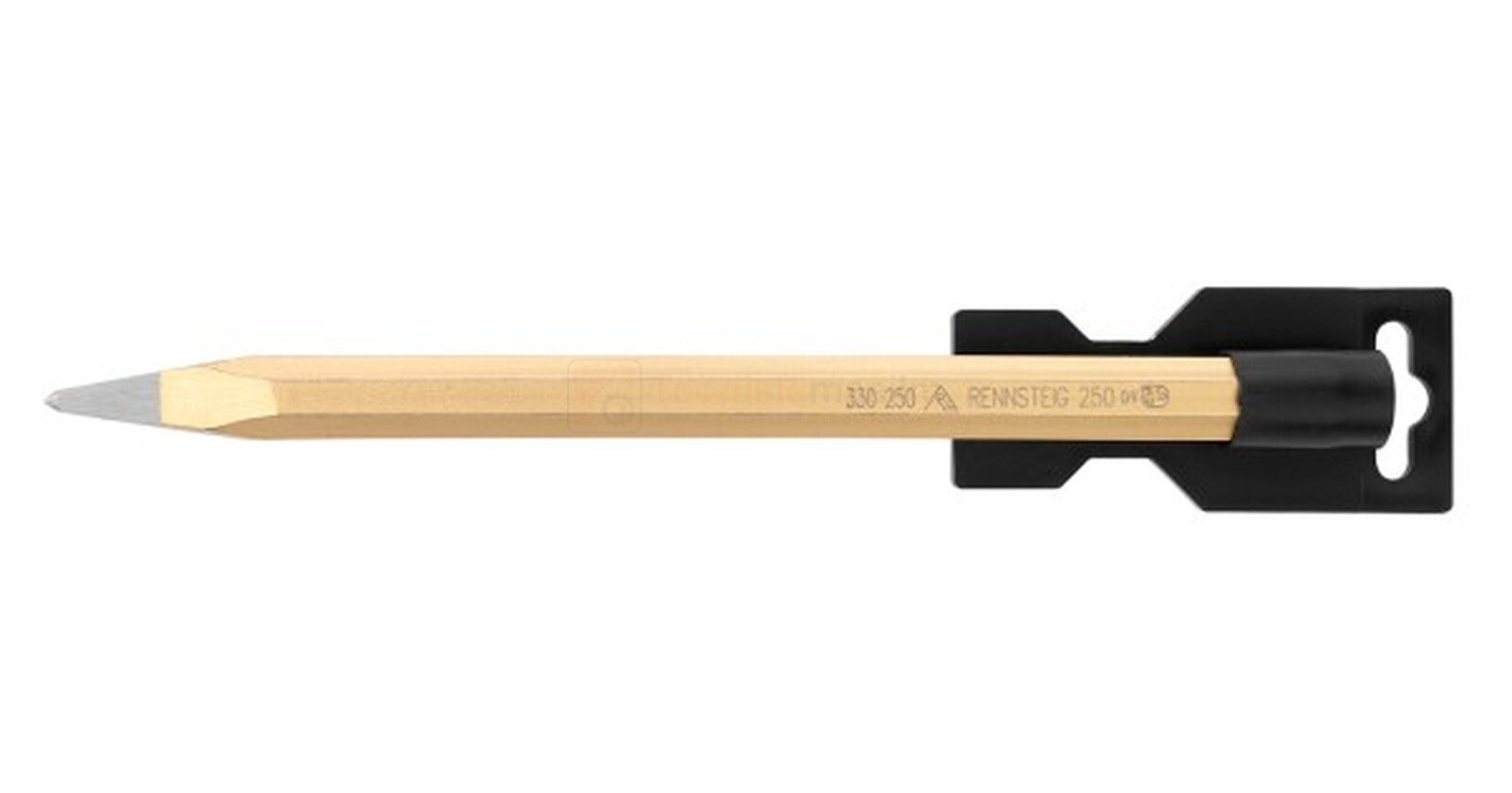 Pildil on Rennsteig teravmeisel, millel on puidust vars ja mustast plastikust otsak.